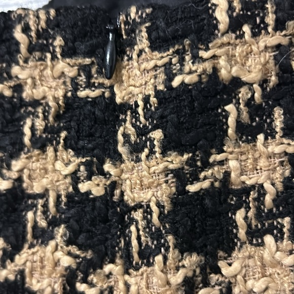 House Of Harlow 1960 Skirt Tan Black Houndstooth Tweed Mini Fringed - Picture 7 of 8